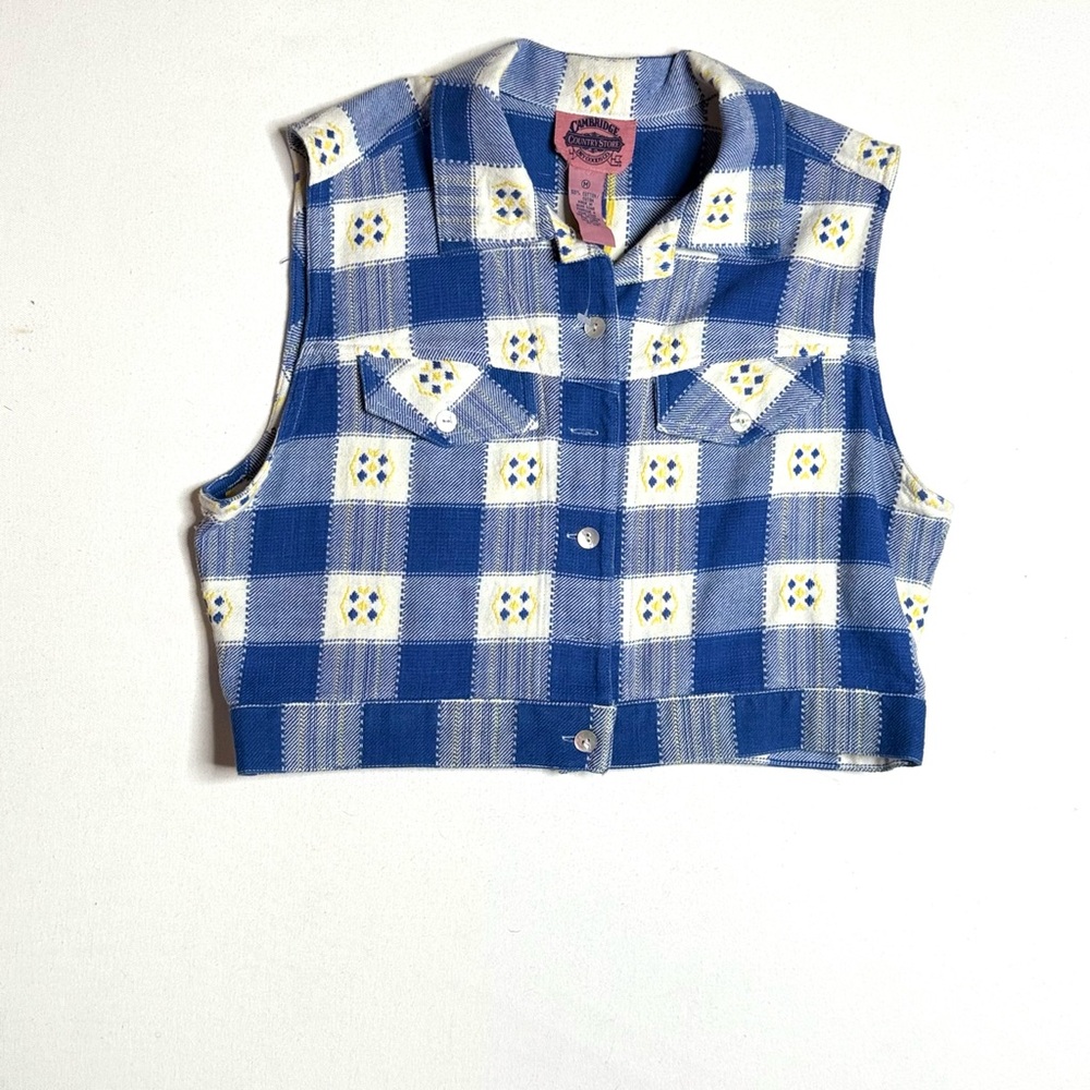 Vintage Cambridge Dry Goods Blue Gingham Vest Size Medium